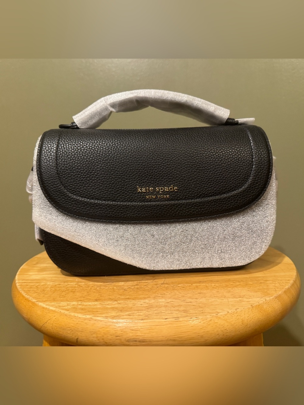 kate spade Black Pebbled Leather Satchel with Gold Logo